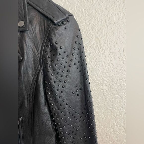 L’AGENCE Jacket black Leather studded Moto Biker Jacket NWT XS - Picture 9 of 12